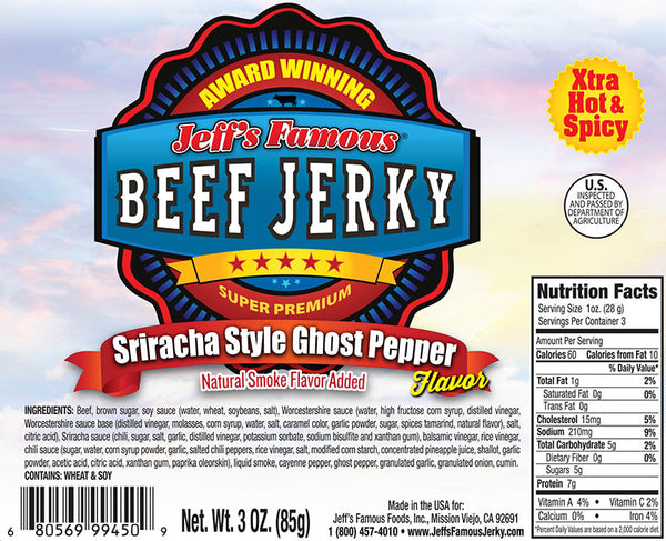 Sriracha Ghost Pepper Beef Jerky by Jeff's Famous Jerky