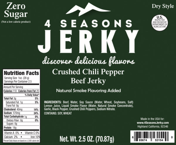 Crushed Chili Pepper Beef Jerky - Zero Sugar - 2.50 oz