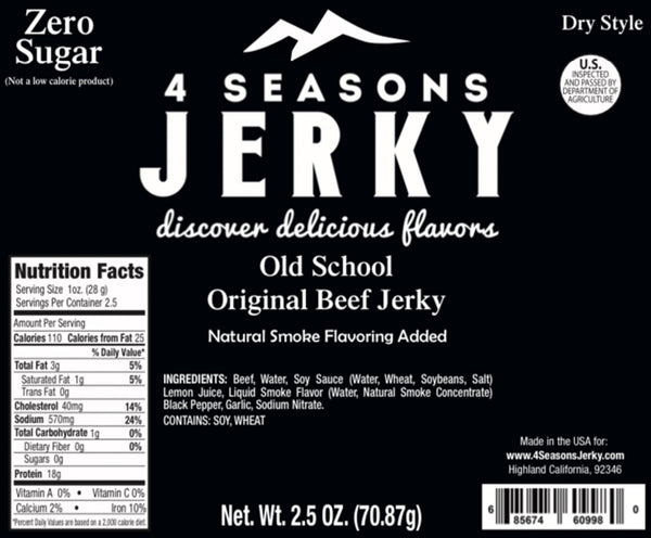 Old School Original Beef Jerky - Zero Sugar - 2.50 oz